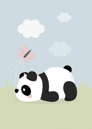 Panda und rosa Schmetterling