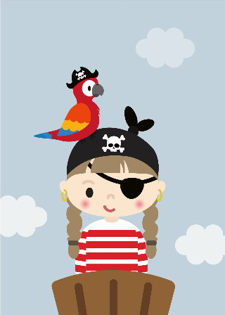 Piratenmädchen mit Papagei