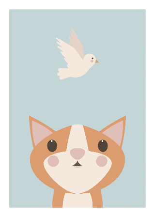 Vorschau von Poster: Orange Katze und Vogel