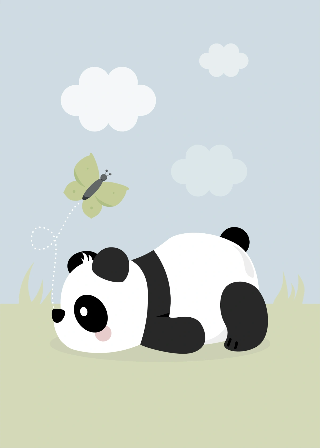 Panda und grüner Schmetterling