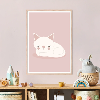 Vorschau von Poster: Weiße Katze schlafend