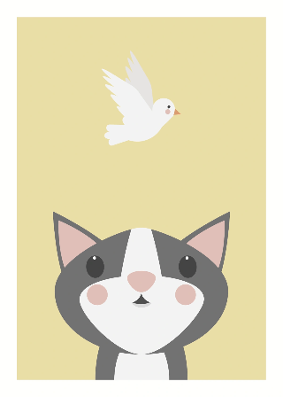 Vorschau von Poster: Graue Katze und Vogel 