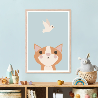 Vorschau von Poster: Orange  Katze und Vogel