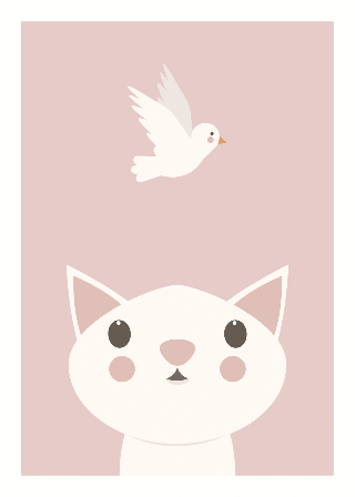 Vorschau von Poster: Weiße Katze und Vogel