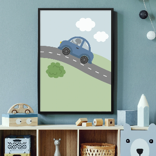 Vorschau von Poster: Blaues Auto unterwegs