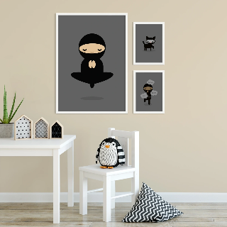Vorschau von Poster: Ninja schwebend - Grau